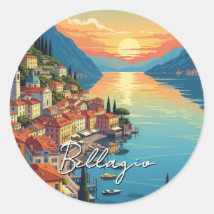 Sjö Como Bellagio Italien Sunset Runt Klistermärke
