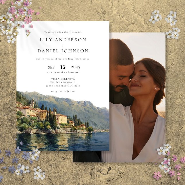Sjö Como Italiana Destination Photo Bröllop Inbjudningar (Lake Como Italian Destination Photo Wedding Invitation)