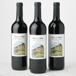 Sjö Como Italien Bröllop Vin-etikett Vinflaska Etikett