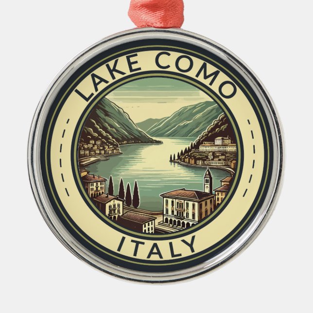 Sjö Como Italien Illustration Travel Art Badge Julgransprydnad Metall (Framsidan)
