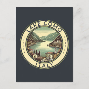 Sjö Como Italien Illustration Travel Art Badge Vykort