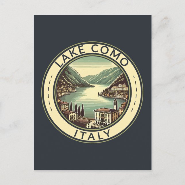 Sjö Como Italien Illustration Travel Art Badge Vykort (Framsida)