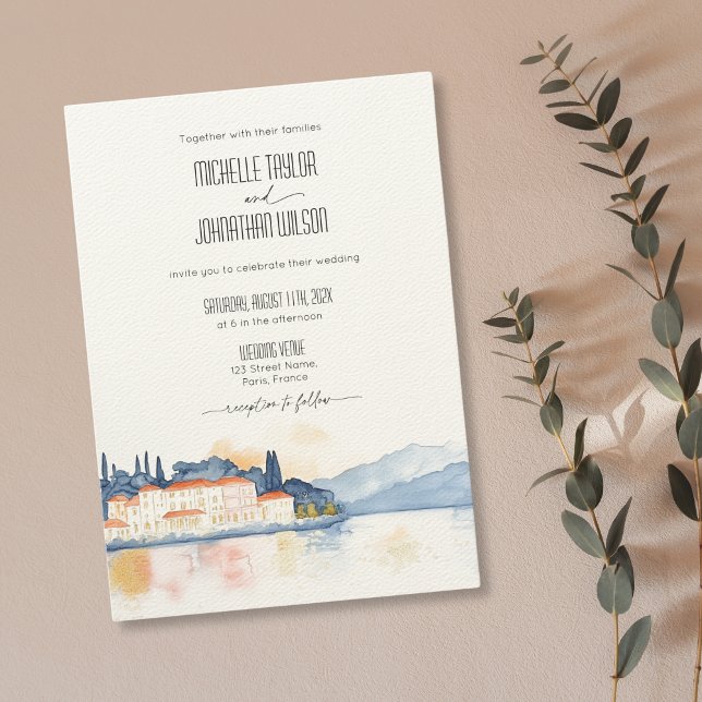 Sjö Como Italien Mansion Destination Wedding Inbjudningar (watercolor lake como wedding invitations
)