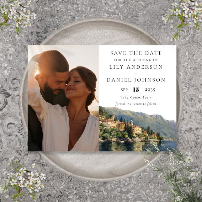 Sjö Como Italien Photo Destination Wedding Spara Datumet (Lake Como Italy Photo Destination Wedding Save The Date)