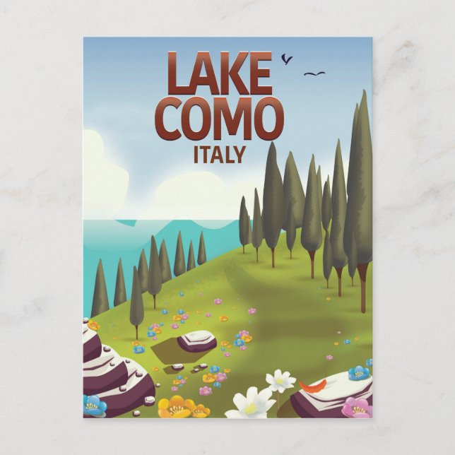 Sjö Como Italien resebrev. Vykort (Framsida)