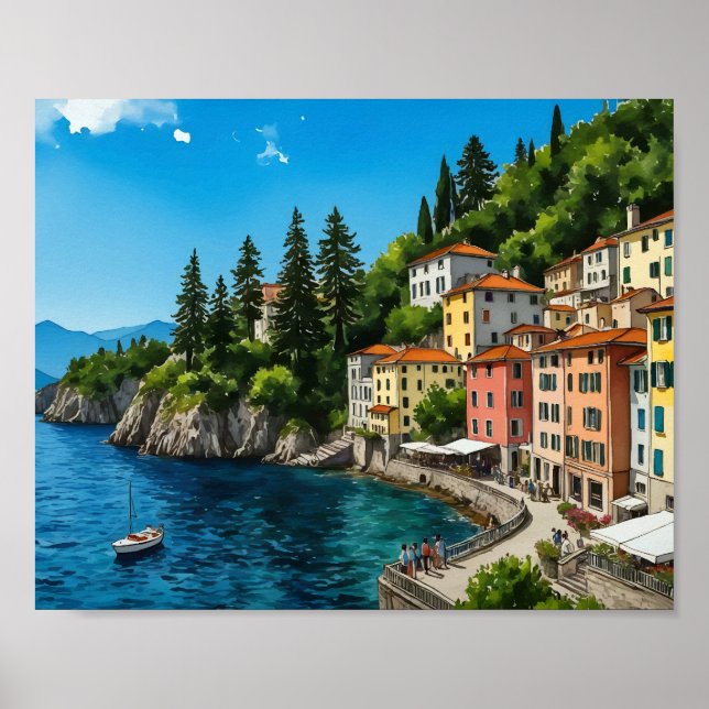Sjö Como Italien Watercolor Poster (Framsidan)