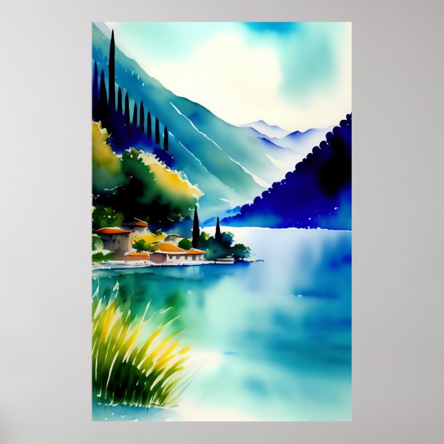 Sjö Como (Lago di Como) - Vattenfärgstryck Poster (Framsidan)