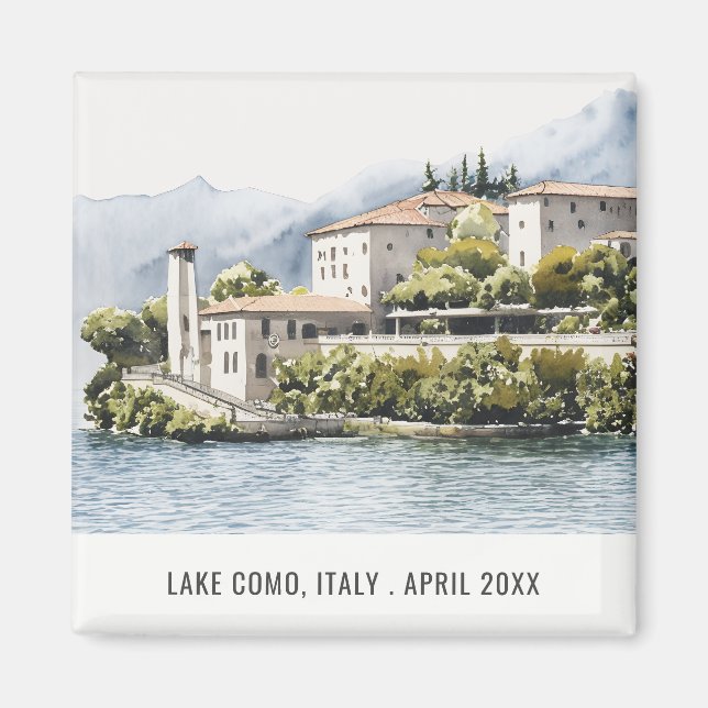 Sjö Como Northern Italien Watercolor Italy Travel Magnet (Framsidan)
