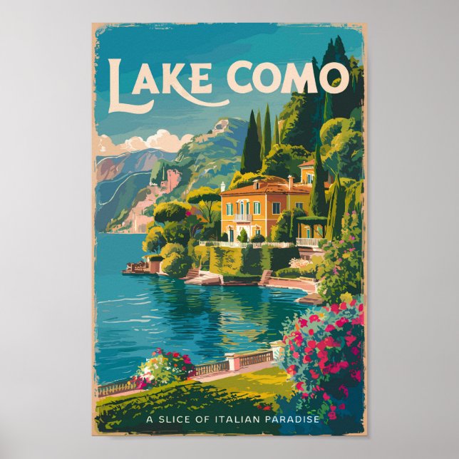 Sjö Como Painterly Travel Art Vintage Poster (Framsidan)
