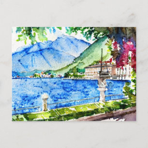 Sjö Como Watercolor Painting Vykort