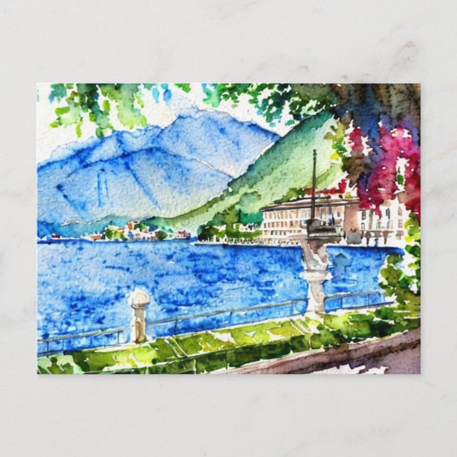Sjö Como Watercolor Painting Vykort (Framsida)