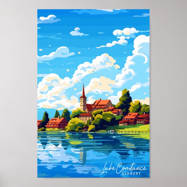 Sjö Constance Tyskland vintage resor illustration Poster (Framsidan)