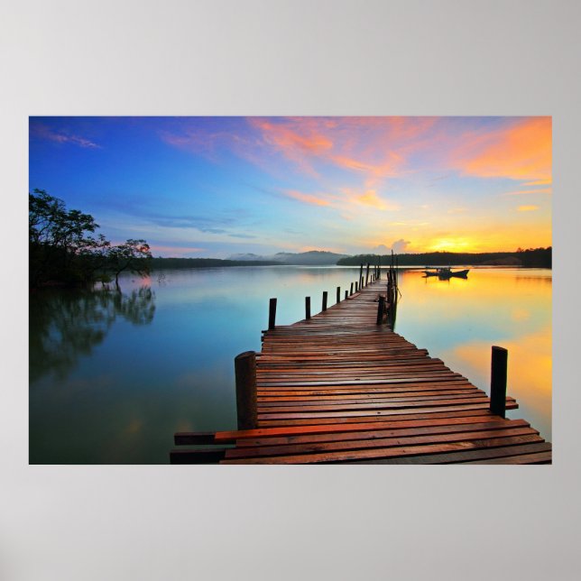 Sjö Dock Pier Sunrise Poster (Framsidan)