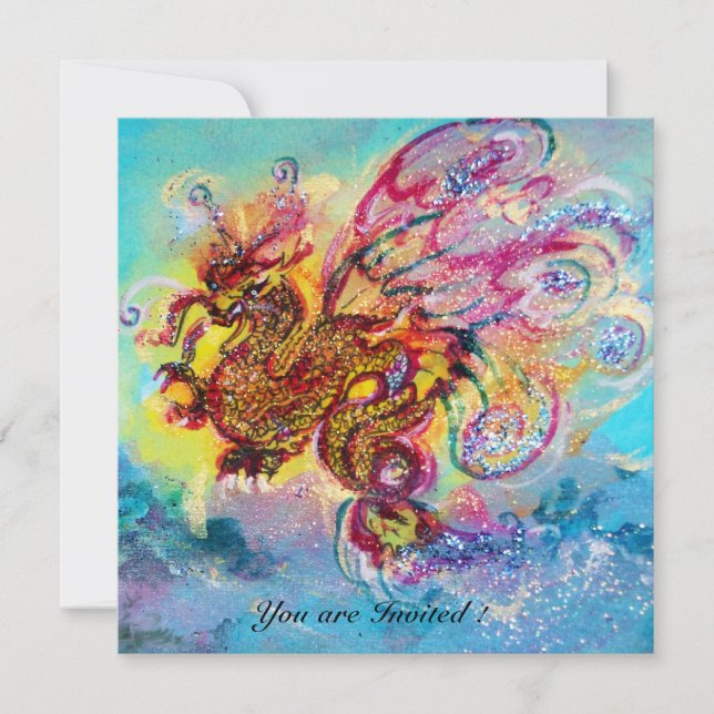 Sjö DRAGON blå violett svart gul Inbjudningar (Framsida)