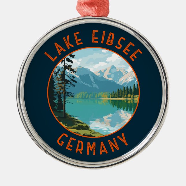 Sjö Eibsee Tyskland Retro Distress Circle Julgransprydnad Metall (Framsidan)