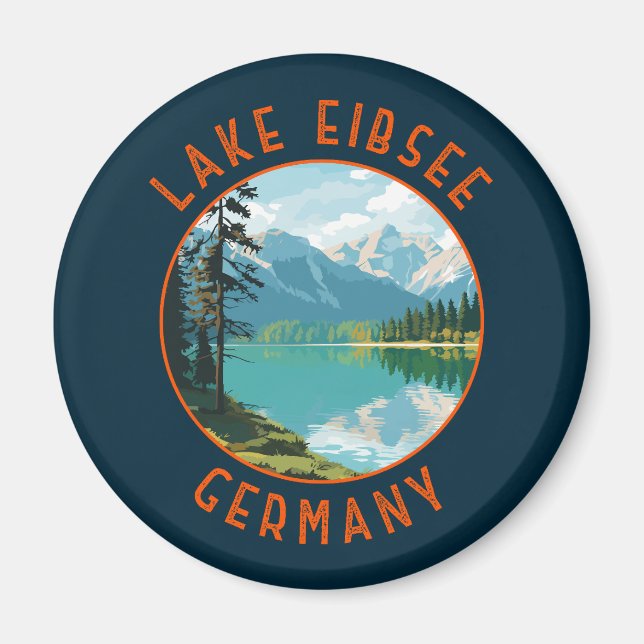 Sjö Eibsee Tyskland Retro Distress Circle Magnet (Framsidan)