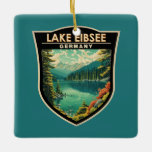Sjö Eibsee Tyskland Travel Art Vintage Julgransprydnad Keramik<br><div class="desc">Konstruktion av vektorkonst i sjö Eibsee. Det ligger i norra Zugspitze,  Tysklanda berget.</div>