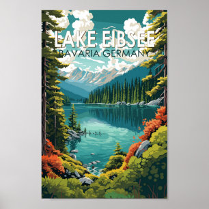Sjö Eibsee Tyskland Travel Art Vintage Poster