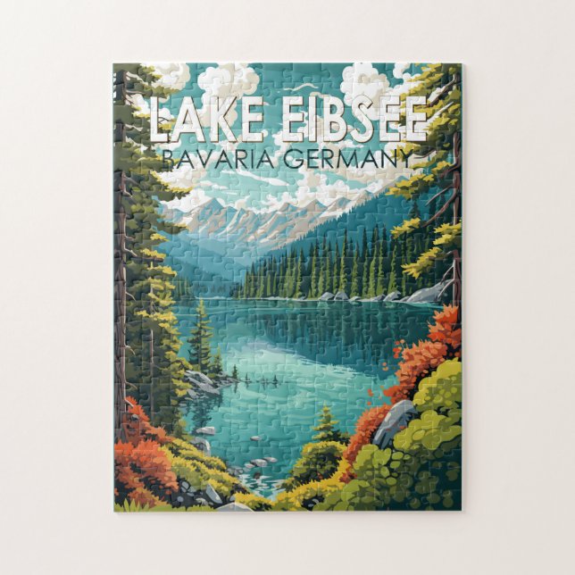 Sjö Eibsee Tyskland Travel Art Vintage Pussel (Vertikal)