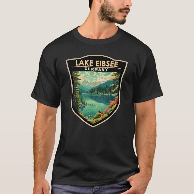 Sjö Eibsee Tyskland Travel Art Vintage T Shirt (Framsida)