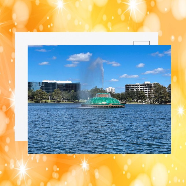 Sjö Eola Fontän Orlando Florida Photo Vykort (A postcard featuring a photo of the Lake Eola Fountain in Orlando, Florida)