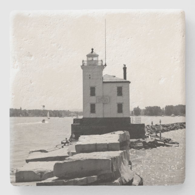 Sjö Erie Lighthouse Underlägg Sten (Framsidan)