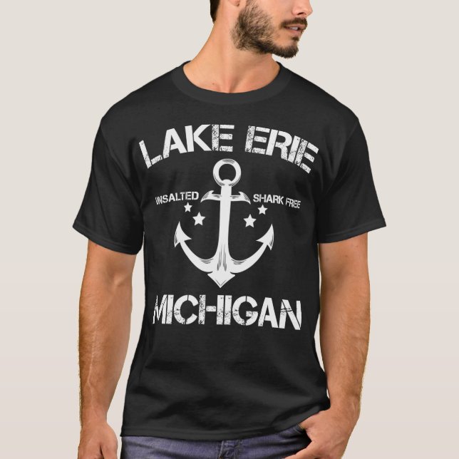 SJÖ ERIE MICHIGAN Funny Fishing Camping Sommar Gi T Shirt (Framsida)