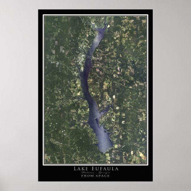 Sjö Eufaula Alabama - Georgia Satellite Karta Poster (Framsidan)