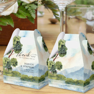 Sjö Evergreen Watercolor Bröllop Tack Presentaskar
