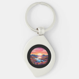 Sjö Ewe Sunset i Skottland Swirl Silverfärgad Nyckelring