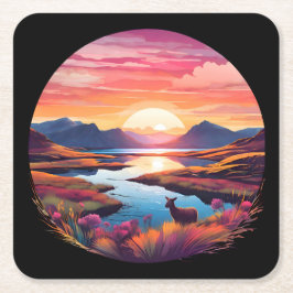 Sjö Ewe Sunset i Skottland Underlägg Papper Kvadrat