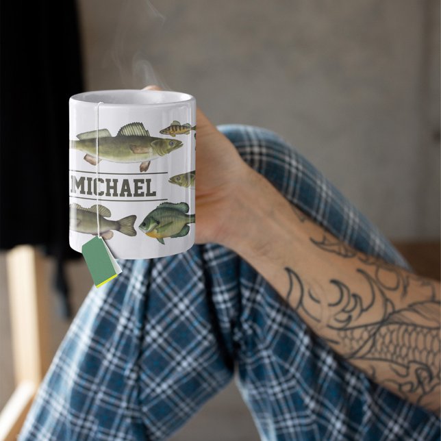 Sjö Fish Up North Cute Fisherman Personlig Kaffemugg (Freshwater Fish Customized Name Mug)