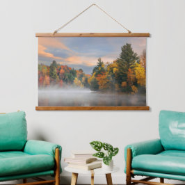 Sjö Fog Fall Foliage Sunrise Mountain New England