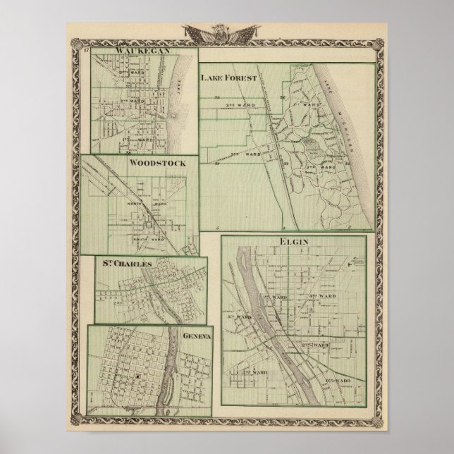 Sjö Forest, Elgin, Waukegan, Woodstock Poster (Framsidan)