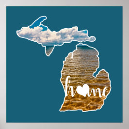 Sjö foto Michigan Silhouette med bostad i blått Poster