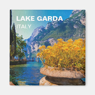 Sjö Garda & Gula blommor Oljemålning Magnet