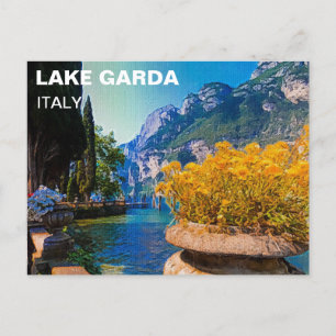 Sjö Garda & Gula blommor Oljemålning Vykort
