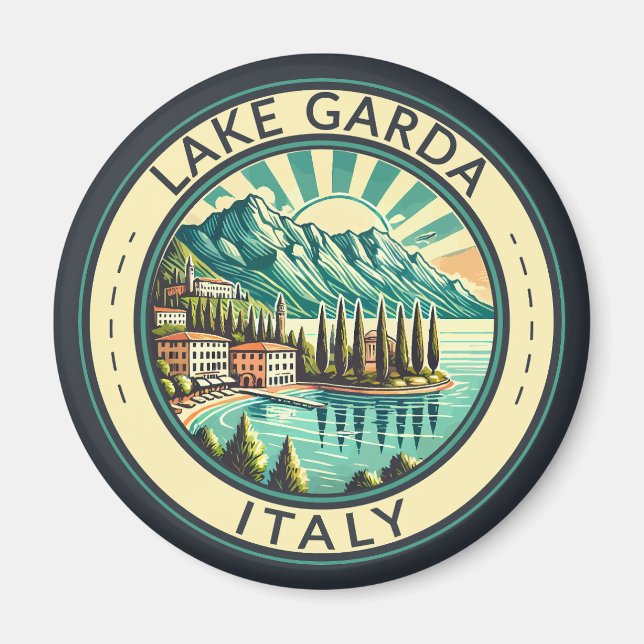 Sjö Garda Italien Illustration Travel Art Badge Magnet (Framsidan)