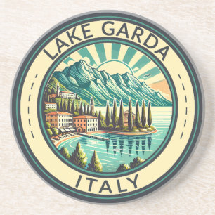 Sjö Garda Italien Illustration Travel Art Badge Underlägg