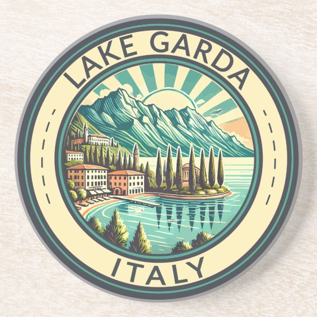 Sjö Garda Italien Illustration Travel Art Badge Underlägg (Framsidan)