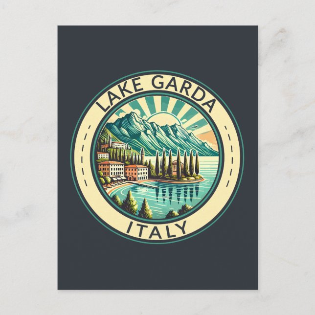 Sjö Garda Italien Illustration Travel Art Badge Vykort (Framsida)