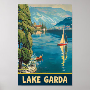Sjö Garda Italien Vintage Berömd Travel Ställe Poster