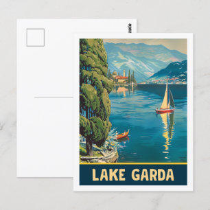 Sjö Garda Italien Vintage Berömd Travel Ställe Vykort