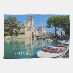 Sjö Garda Sirmione Castle visningshanddum av te Kökshandduk