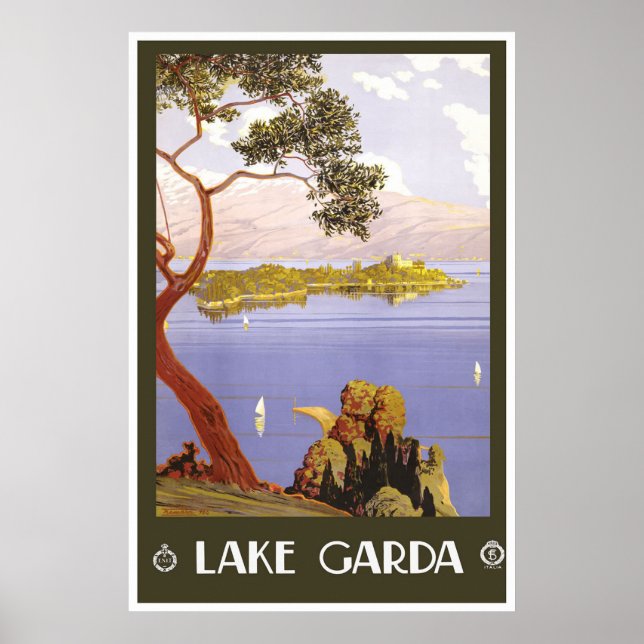 "Sjö Garda" Vintage Italienska reseaffischer Poster (Framsidan)