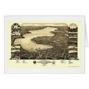 Sjö Geneva, panorama- karta för WI - 1882 Hälsningskort