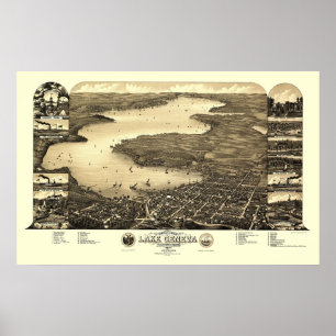 Sjö Geneva, panorama- karta för WI - 1882 Poster