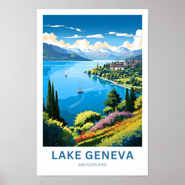 Sjö Genève Schweiz Travel Skriv ut Poster (Framsidan)