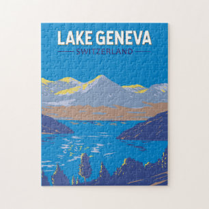 Sjö Genève, Schweiz, Vintage för resekonst Pussel
