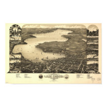 Sjö Genève WI 1882 Antique Panoramic Karta